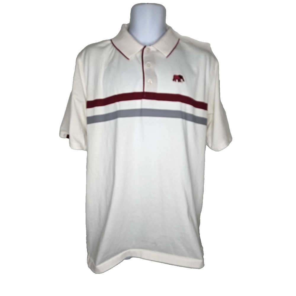 The‎ Locker Room Polo Shirt L White Maroon Gray Stripe Elephant Logo